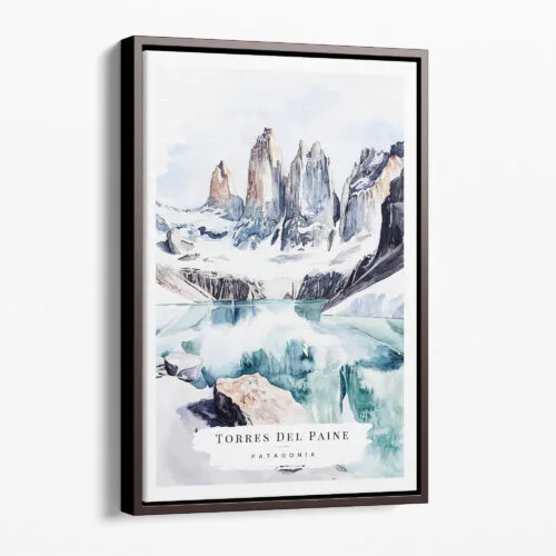 00 - Framed Patagonia Torres Del Paine Watercolor Canvas Print - Portrait - Main.jpg