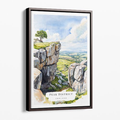 00 - Framed Peak District England Watercolor Canvas Print - Portrait - Main.jpg