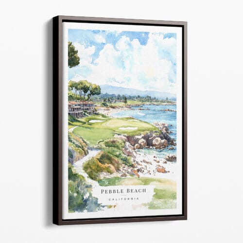 00 - Framed Pebble Beach Golf Course Watercolor Canvas Print - Portrait - Main.jpg