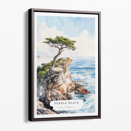 00 - Framed Pebble Beach Lone Cypress Watercolor Canvas Print - Portrait - Main.jpg