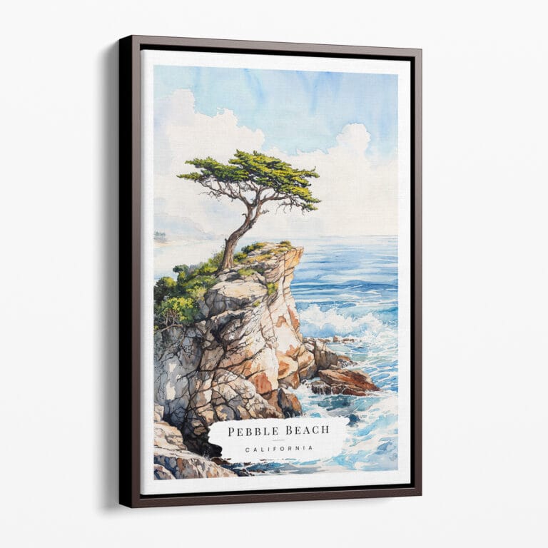 00 - Framed Pebble Beach Lone Cypress Watercolor Canvas Print - Portrait - Main.jpg