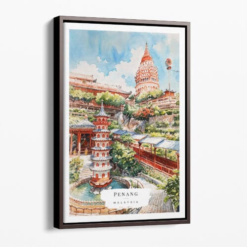 00 - Framed Penang Malaysia Watercolor Canvas Print - Portrait - Main.jpg