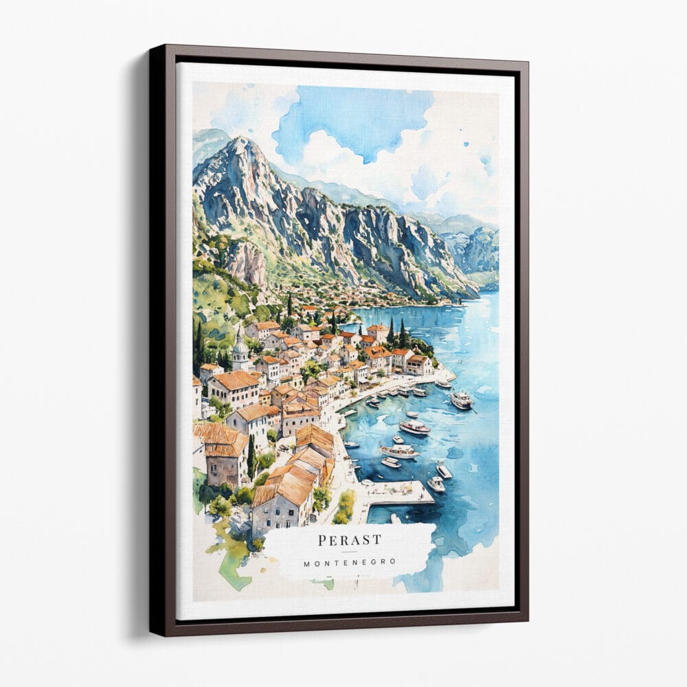 00 - Framed Perast Montenegro Watercolor Canvas Print - Portrait - Main.jpg