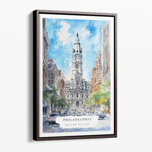 00 - Framed Philadelphia City Hall Watercolor Canvas Print - Portrait - Main.jpg