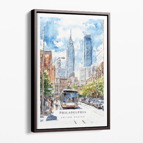 00 - Framed Philadelphia Downtown Watercolor Canvas Print - Portrait - Main.jpg