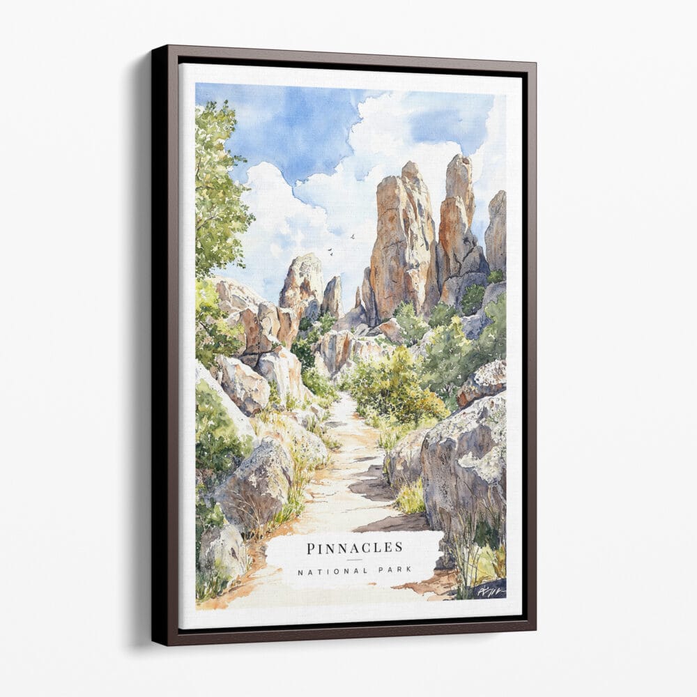 00 - Framed Pinnacles National Park California Watercolor Canvas Print - Portrait - Main.jpg