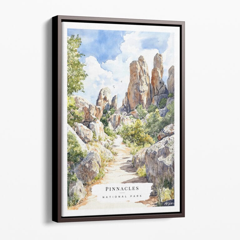 00 - Framed Pinnacles National Park California Watercolor Canvas Print - Portrait - Main.jpg