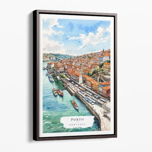 00 - Framed Porto Skyline Watercolor Canvas Print - Portrait - Main.jpg