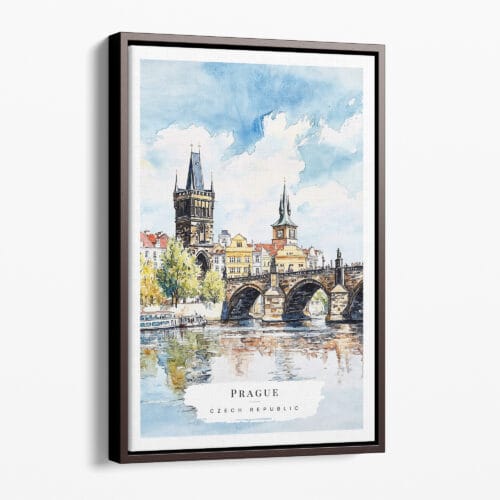 00 - Framed Prague Charles Bridge - Watercolor Canvas Print - Portrait - Main.jpg