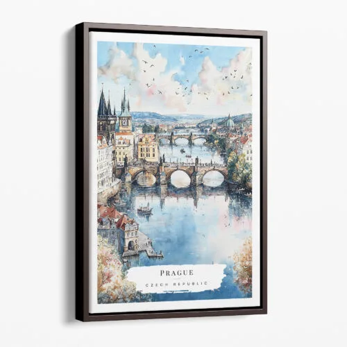 00 - Framed Prague Skyline - Watercolor Canvas Print - Portrait - Main.jpg