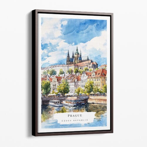 00 - Framed Prague St Vitus Cathedral - Watercolor Canvas Print - Portrait - Main.jpg
