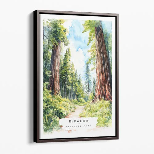 00 - Framed Redwood National Park California Watercolor Canvas Print - Portrait - Main.jpg