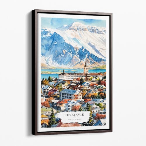 00 - Framed Reykjavik Watercolor Canvas Print - Portrait - Main.jpg