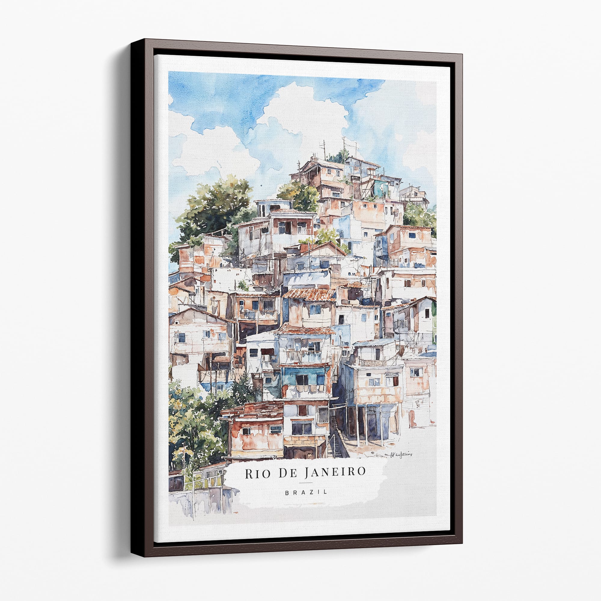 Rio de Janeiro Favelas Watercolor Canvas Art Print - Unique Urban Landscape Wall Decor