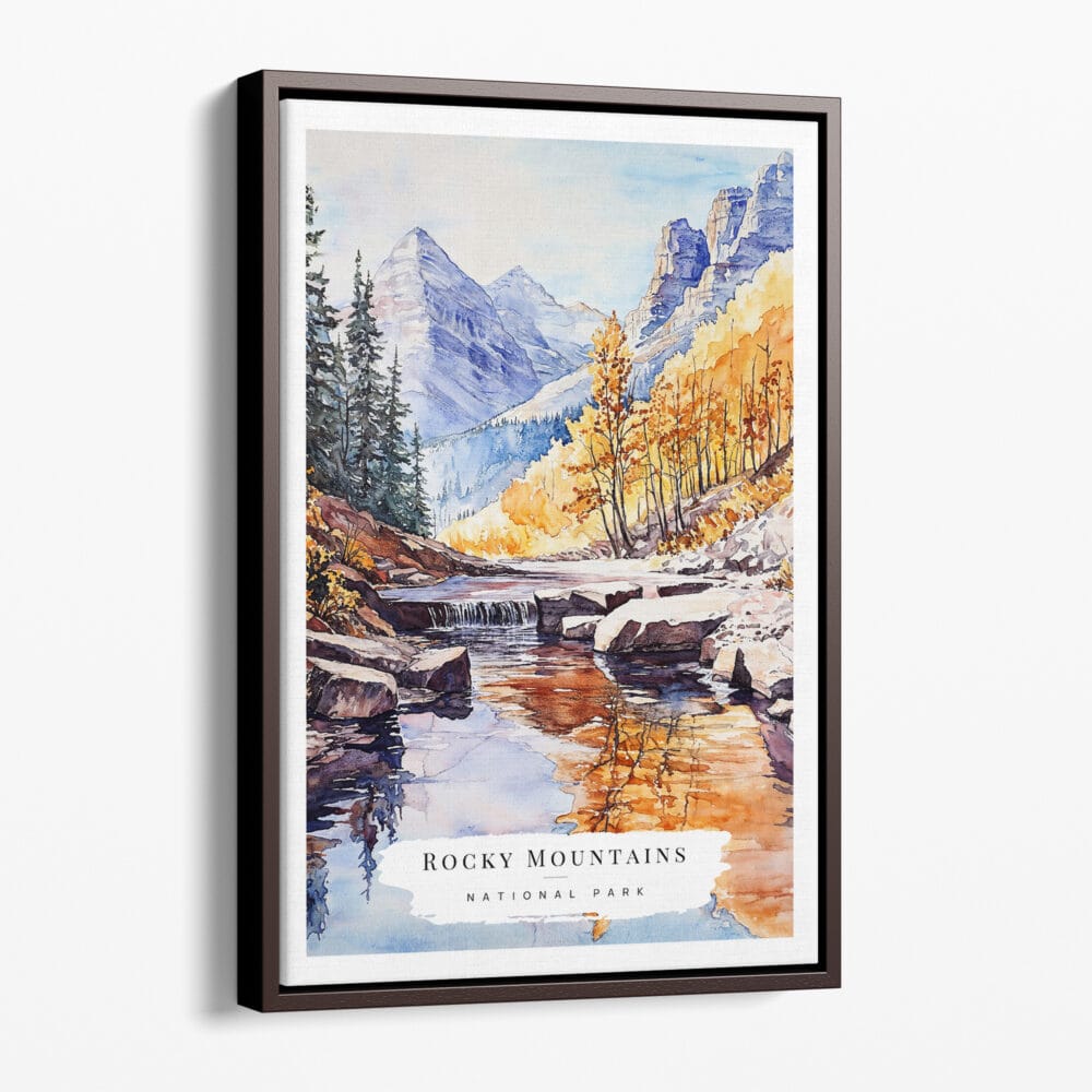 00 - Framed Rocky Mountains Canada Watercolor Canvas Print - Portrait - Main.jpg
