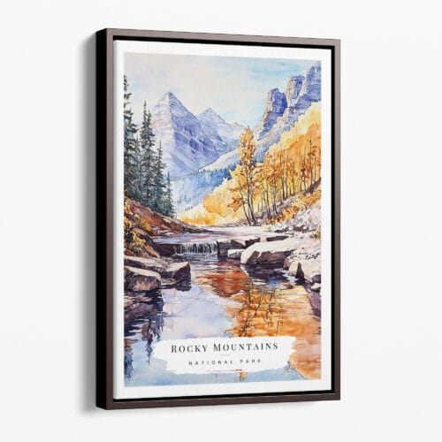 00 - Framed Rocky Mountains Canada Watercolor Canvas Print - Portrait - Main.jpg
