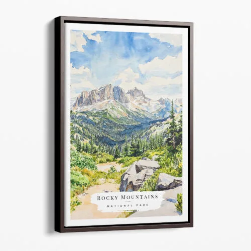 00 - Framed Rocky Mountains National Park Watercolor Canvas Print - Portrait - Main.jpg
