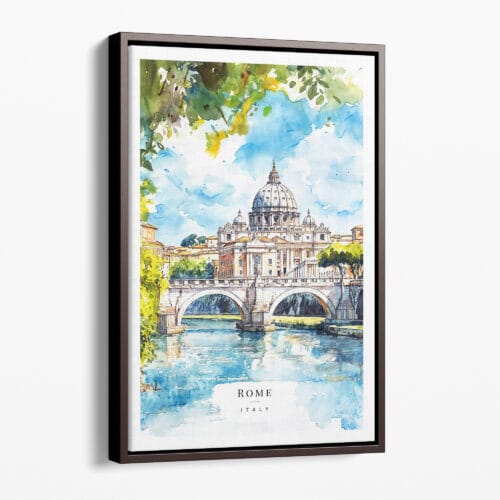 00 - Framed Rome Italy Watercolor Canvas Print - Portrait - Main.jpg