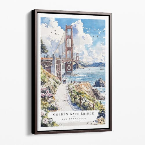 00 - Framed San Francisco Golden Gate Bridge - Watercolor Canvas Print - Portrait - Main.jpg