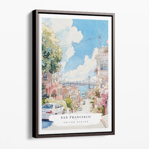 00 - Framed San Francisco Lombard Street - Watercolor Canvas Print - Portrait - Main.jpg