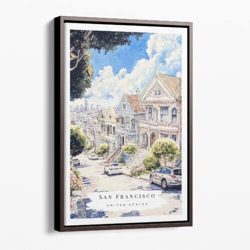 00 - Framed San Francisco - Painted Ladies - Watercolor Canvas Print - Portrait - Main.jpg