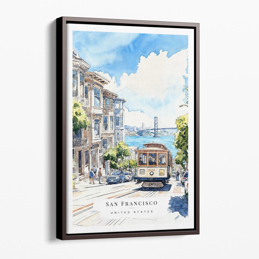 00 - Framed San Francisco Tram - Watercolor Canvas Print - Portrait - Main.jpg