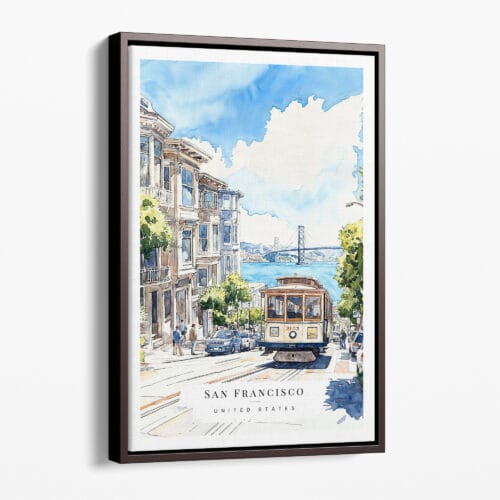 00 - Framed San Francisco Tram - Watercolor Canvas Print - Portrait - Main.jpg