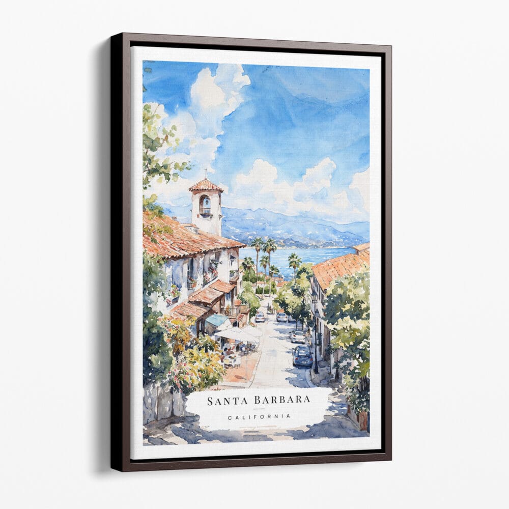 00 - Framed Santa Barbara California Watercolor Canvas Print - Portrait - Main.jpg