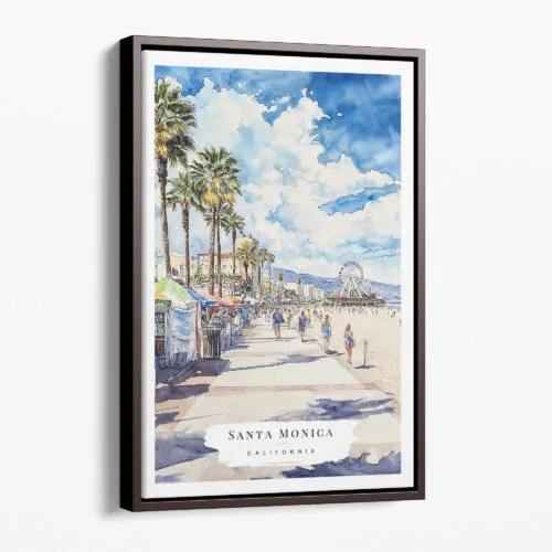 00 - Framed Santa Monica Watercolor Canvas Print - Portrait - Main.jpg