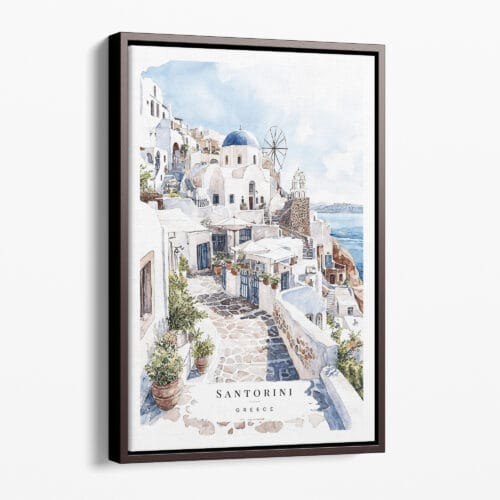 00 - Framed Santorini Blue Dome - Watercolor Canvas Print - Portrait - Main.jpg
