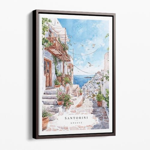 00 - Framed Santorini - Watercolor Canvas Print - Portrait - Main.jpg