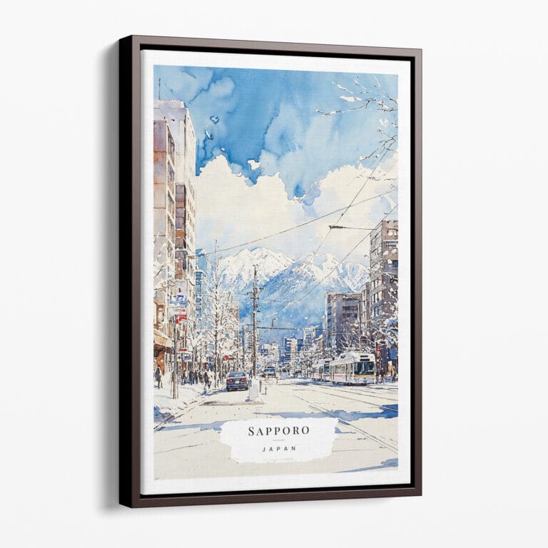 00 - Framed Sapporo Japan - Watercolor Canvas Print - Portrait - Main.jpg