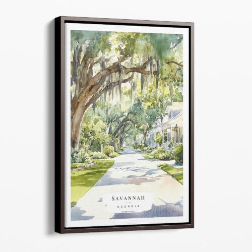 00 - Framed Savannah Georgia Watercolor Canvas Print - Portrait - Main.jpg