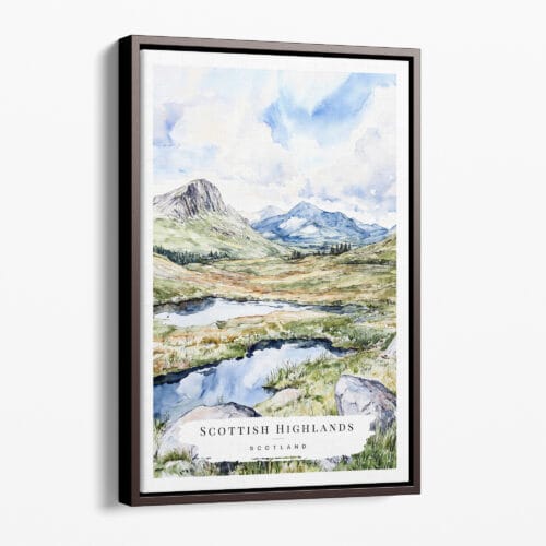 00 - Framed Scottish Highlands Watercolor Canvas Print - Portrait - Main.jpg