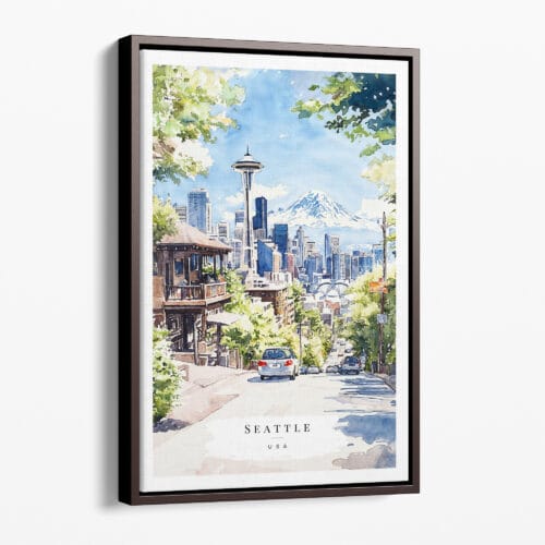 00 - Framed Seattle - Space Needle - Watercolor Canvas Print - Portrait - Main.jpg