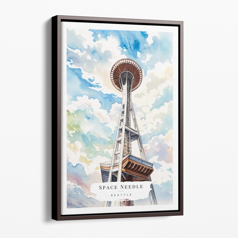 00 - Framed Seattle Space Needle Watercolor Canvas Print - Portrait - Main.jpg