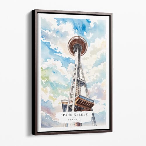 00 - Framed Seattle Space Needle Watercolor Canvas Print - Portrait - Main.jpg