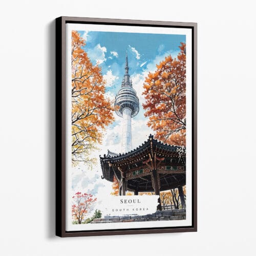 00 - Framed Seoul N Seoul Tower Korea Watercolor Canvas Print - Portrait - Main.jpg