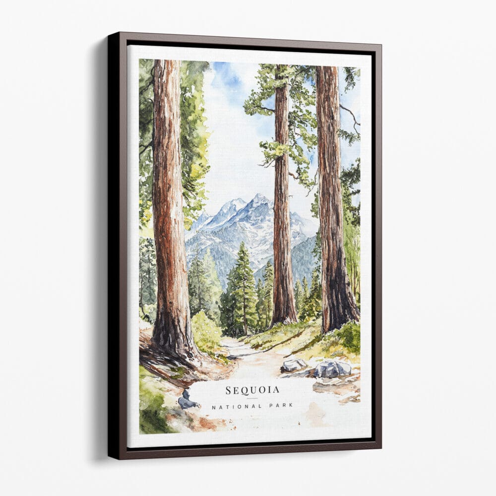 00 - Framed Sequoia National Park Watercolor Canvas Print - Portrait - Main.jpg