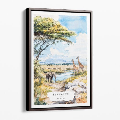 00 - Framed Serengeti Africa Watercolor Canvas Print - Portrait - Main.jpg