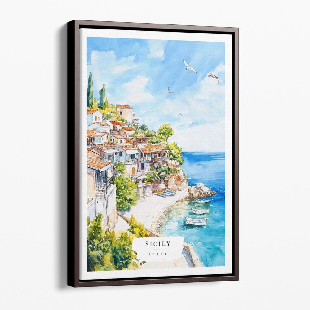 00 - Framed Sicily Italy Watercolor Canvas Print - Portrait - Main.jpg