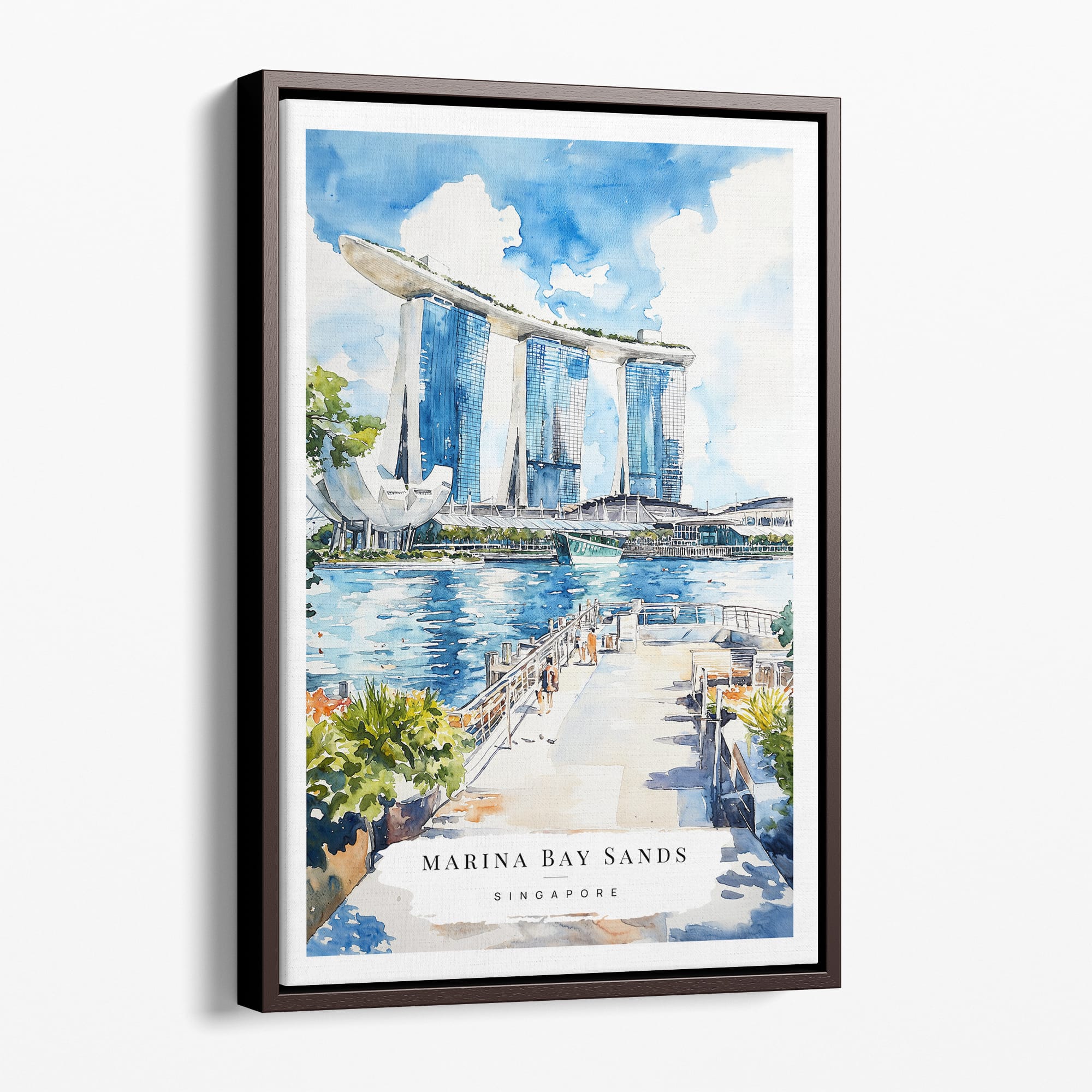Marina Bay Sands Canvas Art Print - Watercolor Cityscape Wall Decor