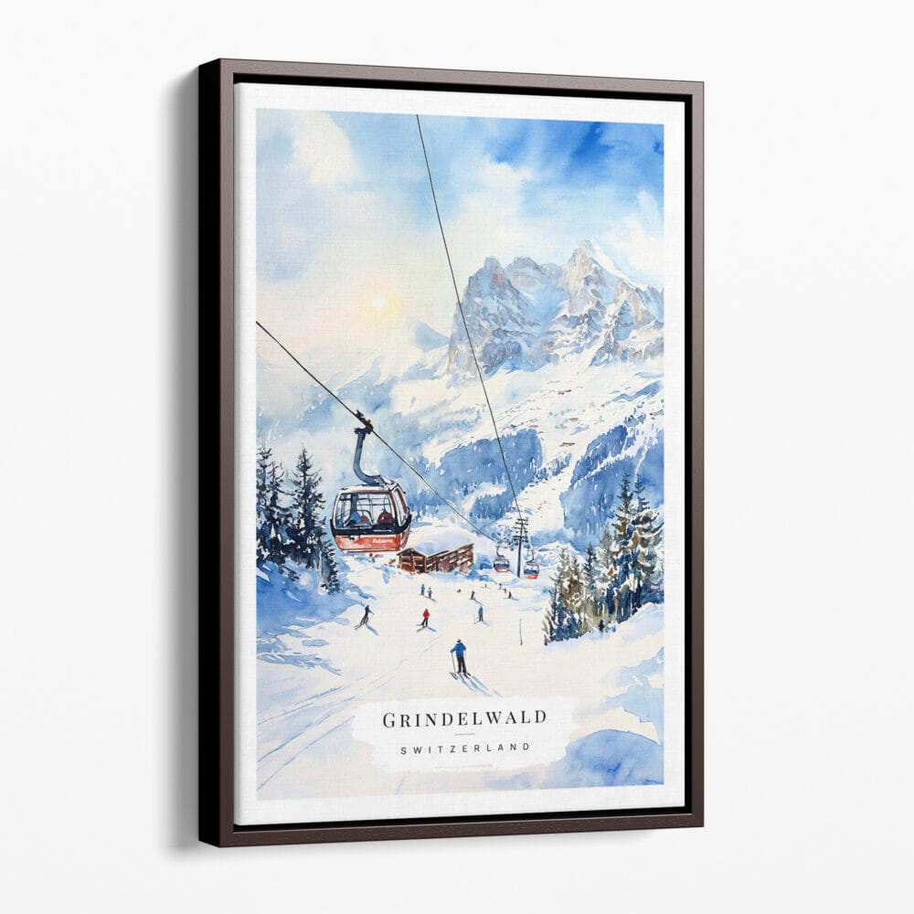 00 - Framed Skiing in Grindelwald Watercolor Canvas Print - Portrait - Main.jpg