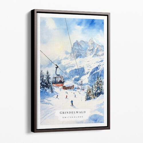 00 - Framed Skiing in Grindelwald Watercolor Canvas Print - Portrait - Main.jpg