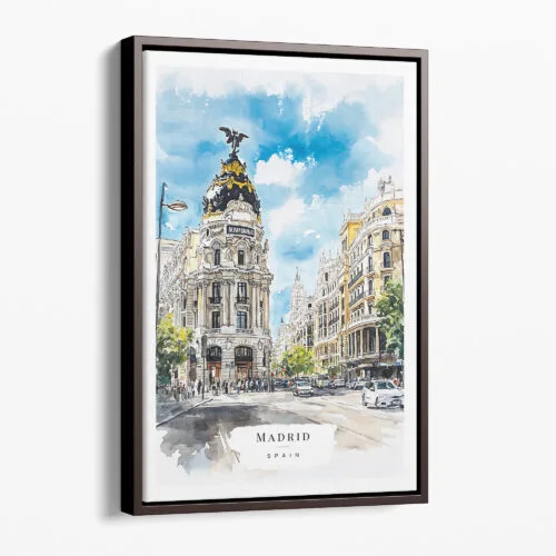 00 - Framed Spain Madrid Watercolor 2 Canvas Print - Portrait - Main.jpg