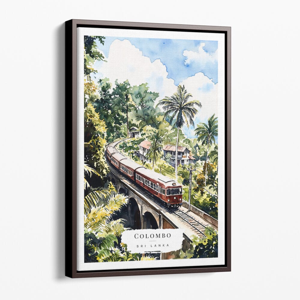 00 - Framed Sri Lanka Train Watercolor Canvas Print - Portrait - Main.jpg