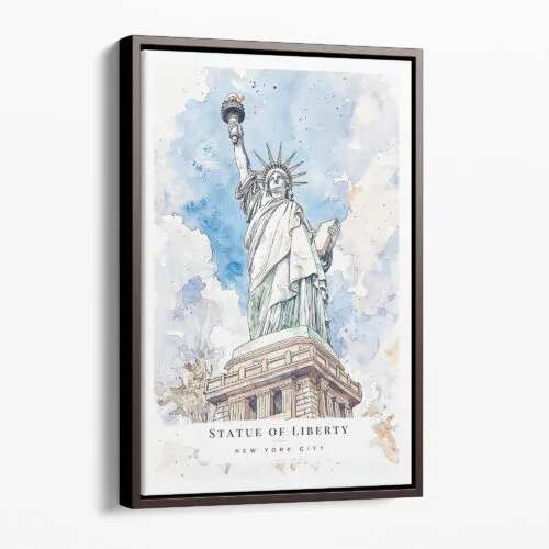 00 - Framed Statue of liberty - Watercolor Canvas Print - Portrait - Main.jpg