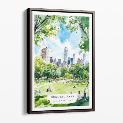 00 - Framed Summer in New York Central Park Watercolor Canvas Print - Portrait - Main.jpg