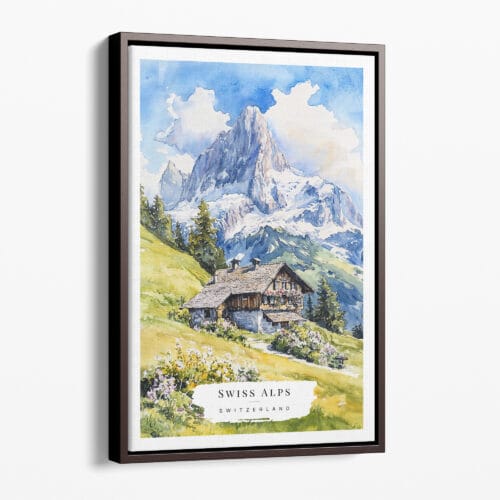 00 - Framed Swiss Alps Watercolor Canvas Print - Portrait - Main.jpg