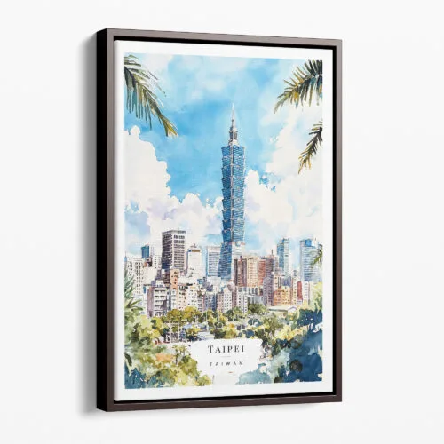 00 - Framed Taipai Taiwan Watercolor Canvas Print - Portrait - Main.jpg